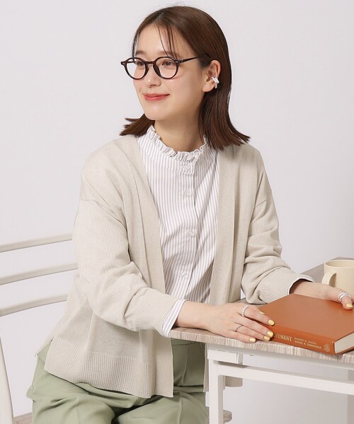 DRESKIP（ドレスキップ）の「◆【高レビュー/洗える/8分袖/】大人のシアーカーディガン（カーディガン/ボレロ・レディース・ブルー系その他/オレンジ/オフホワイト/イエロー/ブルーグリーン/ライトベージュ/ブラック/ダークブラウン・00）」の4枚目の写真