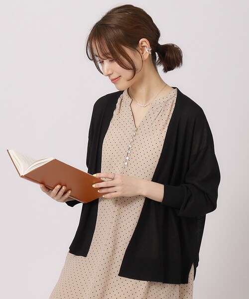 DRESKIP（ドレスキップ）の「◆【高レビュー/洗える/8分袖/】大人のシアーカーディガン（カーディガン/ボレロ・レディース・ブルー系その他/オレンジ/オフホワイト/イエロー/ブルーグリーン/ライトベージュ/ブラック/ダークブラウン・00）」の2枚目の写真