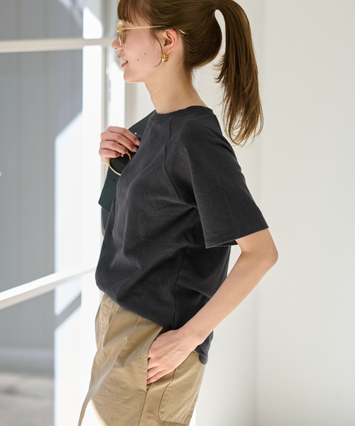 FRAMeWORK（フレームワーク）の「スラブ天竺ラグランTEE（Tシャツ/カットソー・レディース・グレー/ホワイト/スミクロ・FREE）」の8枚目の写真