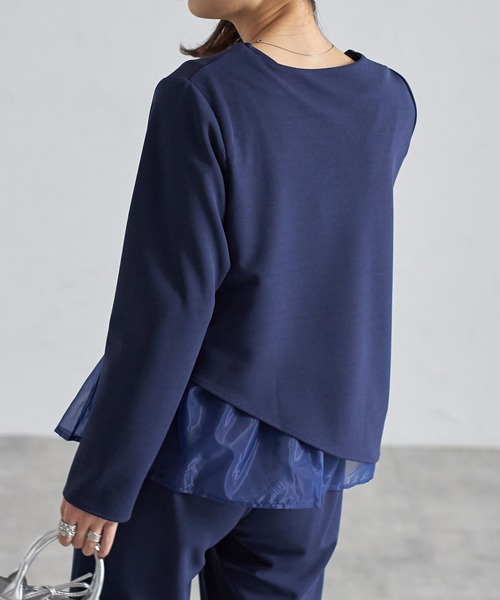 each（イーチ）の「【アンサンブルセット】裾オーガンジー切替タンク＋タックジョーゼットプルオーバー（アンサンブル・レディース・ブラック/ホワイト/ネイビー・FREE）」の7枚目の写真