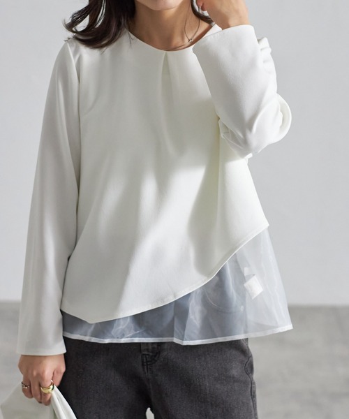 each（イーチ）の「【アンサンブルセット】裾オーガンジー切替タンク＋タックジョーゼットプルオーバー（アンサンブル・レディース・ブラック/ホワイト/ネイビー・FREE）」の18枚目の写真