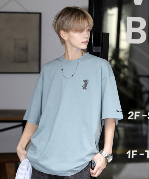 Tom＆Jerry（トムアンドジェリー）の「【neos】TOM&JERRY トムとジェリー ルーズシルエット サガラ刺繍 ワンポイント ロゴ ハーフスリーブ Tシャツ（Tシャツ/カットソー・メンズ・グリーン系その他/ブルー系その他/ホワイト/ライトグリーン/ライトグレー/ブラック/ライトブルー/ブラック系その他・MEDIUM/LARGE/X-LARGE）」の8枚目の写真