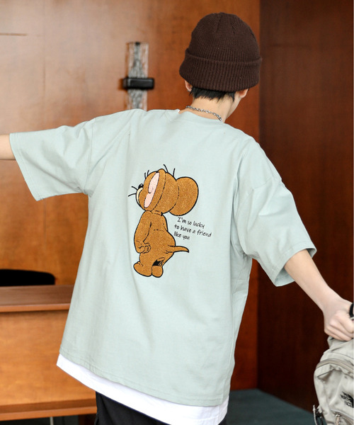 Tom＆Jerry（トムアンドジェリー）の「【neos】TOM&JERRY トムとジェリー ルーズシルエット サガラ刺繍 ワンポイント ロゴ ハーフスリーブ Tシャツ（Tシャツ/カットソー・メンズ・グリーン系その他/ブルー系その他/ホワイト/ライトグリーン/ライトグレー/ブラック/ライトブルー/ブラック系その他・MEDIUM/LARGE/X-LARGE）」の5枚目の写真