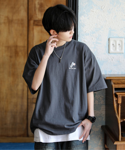 Tom＆Jerry（トムアンドジェリー）の「【neos】TOM&JERRY トムとジェリー ルーズシルエット サガラ刺繍 ワンポイント ロゴ ハーフスリーブ Tシャツ（Tシャツ/カットソー・メンズ・グリーン系その他/ブルー系その他/ホワイト/ライトグリーン/ライトグレー/ブラック/ライトブルー/ブラック系その他・MEDIUM/LARGE/X-LARGE）」の9枚目の写真