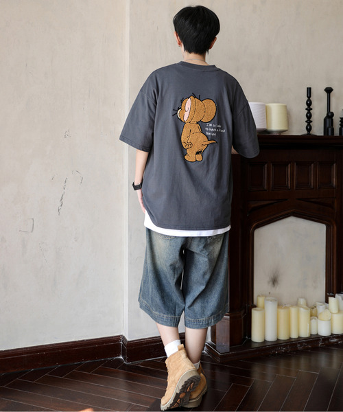 Tom＆Jerry（トムアンドジェリー）の「【neos】TOM&JERRY トムとジェリー ルーズシルエット サガラ刺繍 ワンポイント ロゴ ハーフスリーブ Tシャツ（Tシャツ/カットソー・メンズ・グリーン系その他/ブルー系その他/ホワイト/ライトグリーン/ライトグレー/ブラック/ライトブルー/ブラック系その他・MEDIUM/LARGE/X-LARGE）」の10枚目の写真