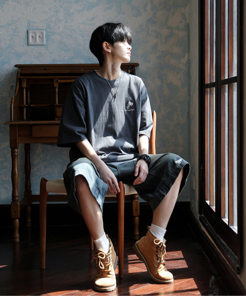 Tom＆Jerry（トムアンドジェリー）の「【neos】TOM&JERRY トムとジェリー ルーズシルエット サガラ刺繍 ワンポイント ロゴ ハーフスリーブ Tシャツ（Tシャツ/カットソー・メンズ・グリーン系その他/ブルー系その他/ホワイト/ライトグリーン/ライトグレー/ブラック/ライトブルー/ブラック系その他・MEDIUM/LARGE/X-LARGE）」の11枚目の写真