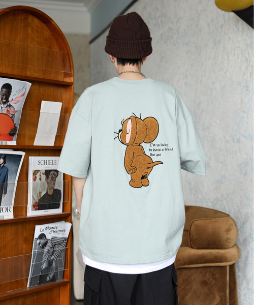 Tom＆Jerry（トムアンドジェリー）の「【neos】TOM&JERRY トムとジェリー ルーズシルエット サガラ刺繍 ワンポイント ロゴ ハーフスリーブ Tシャツ（Tシャツ/カットソー・メンズ・グリーン系その他/ブルー系その他/ホワイト/ライトグリーン/ライトグレー/ブラック/ライトブルー/ブラック系その他・MEDIUM/LARGE/X-LARGE）」の16枚目の写真