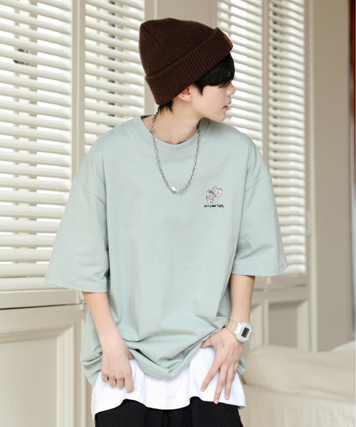 Tom＆Jerry（トムアンドジェリー）の「【neos】TOM&JERRY トムとジェリー ルーズシルエット サガラ刺繍 ワンポイント ロゴ ハーフスリーブ Tシャツ（Tシャツ/カットソー・メンズ・グリーン系その他/ブルー系その他/ホワイト/ライトグリーン/ライトグレー/ブラック/ライトブルー/ブラック系その他・MEDIUM/LARGE/X-LARGE）」の17枚目の写真