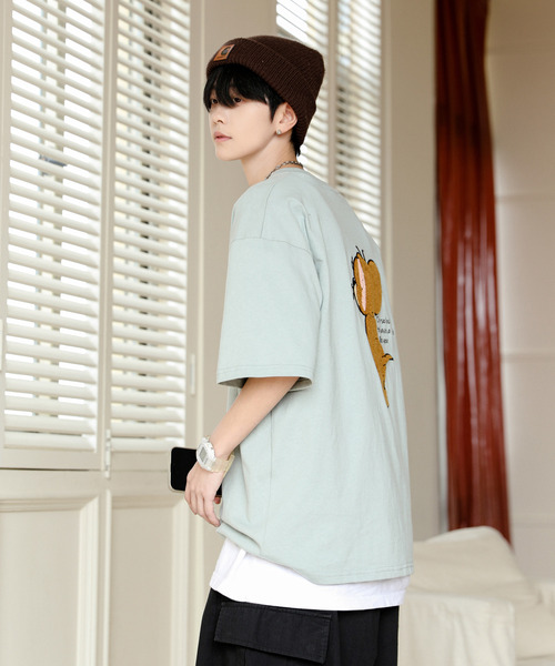 Tom＆Jerry（トムアンドジェリー）の「【neos】TOM&JERRY トムとジェリー ルーズシルエット サガラ刺繍 ワンポイント ロゴ ハーフスリーブ Tシャツ（Tシャツ/カットソー・メンズ・グリーン系その他/ブルー系その他/ホワイト/ライトグリーン/ライトグレー/ブラック/ライトブルー/ブラック系その他・MEDIUM/LARGE/X-LARGE）」の18枚目の写真