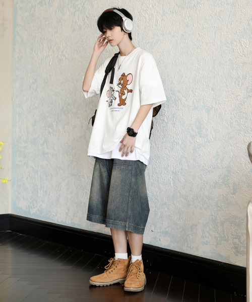 Tom＆Jerry（トムアンドジェリー）の「【neos】TOM&JERRY トムとジェリー ルーズシルエット サガラ刺繍 ワンポイント ロゴ ハーフスリーブ Tシャツ（Tシャツ/カットソー・メンズ・グリーン系その他/ブルー系その他/ホワイト/ライトグリーン/ライトグレー/ブラック/ライトブルー/ブラック系その他・MEDIUM/LARGE/X-LARGE）」の21枚目の写真