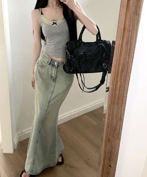 FREE STYLISTS(フリー スタイリスト)の「YUGA_YGMC バックスリット マーメイドデニムロングスカート(デニムスカート・レディース・ライトブルー・M/XL/S/L)」の11枚目の写真