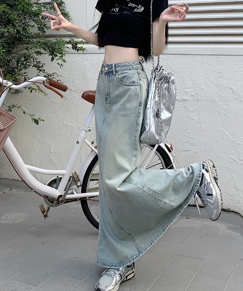 FREE STYLISTS(フリー スタイリスト)の「YUGA_YGMC バックスリット マーメイドデニムロングスカート(デニムスカート・レディース・ライトブルー・M/XL/S/L)」の13枚目の写真