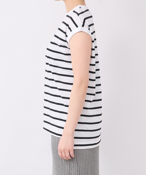 un dix cors（アンディコール）の「《着回ししやすい・定番アイテム》ボーダーノースリカットソー（Tシャツ/カットソー・レディース・オフホワイト/ブラック・FREE）」の6枚目の写真