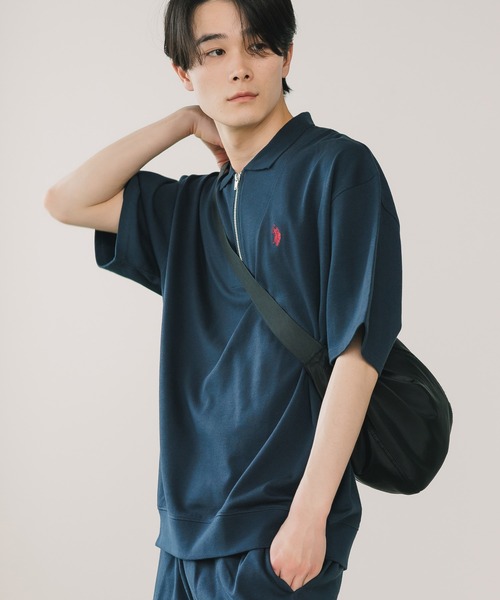 U.S. POLO ASSN.(ユーエスポロアッスン)の「U.S. POLO ASSN./ユーエスポロアッスン ハーフジップショートスリーブポロシャツ(ポロシャツ・メンズ・スミクロ/杢グレー/オフホワイト/ネイビー/ブラック・LL/M/L)」の2枚目の写真
