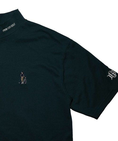 BENCH AT THE GREENE GOLF(ベンチアットザグリーンゴルフ)の「BENCH AT THE GREENE GOLF / EMBRO MOCK NECK SHIRT/ゴルフウェア 接触冷感・吸水速乾・消臭加工(Tシャツ/カットソー・メンズ・ブラック/オフホワイト/グリーン・MEDIUM/LARGE/X-LARGE)」の8枚目の写真