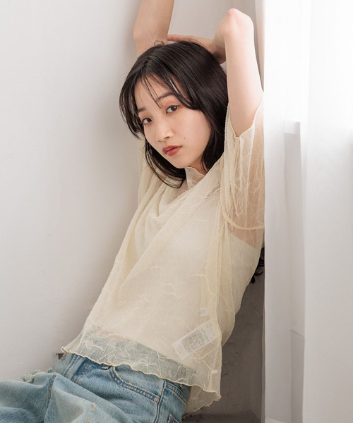 LOWRYS FARM(ローリーズファーム)の「シワカコウジャガード5S 122435(Tシャツ/カットソー・レディース・チャコールグレー/オレンジ/アイボリー・FREE)」の5枚目の写真