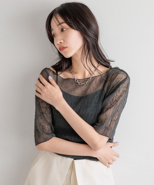 LOWRYS FARM(ローリーズファーム)の「シワカコウジャガード5S 122435(Tシャツ/カットソー・レディース・チャコールグレー/オレンジ/アイボリー・FREE)」の14枚目の写真