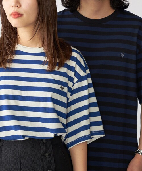 SHIPS(シップス)の「【WEB限定】SHIPS: ワンポイント ロゴ フレンチ ボーダー Tシャツ(Tシャツ/カットソー・メンズ・ブルー/ブラック/ネイビー・SMALL/MEDIUM/LARGE/X-LARGE)」の1枚目の写真