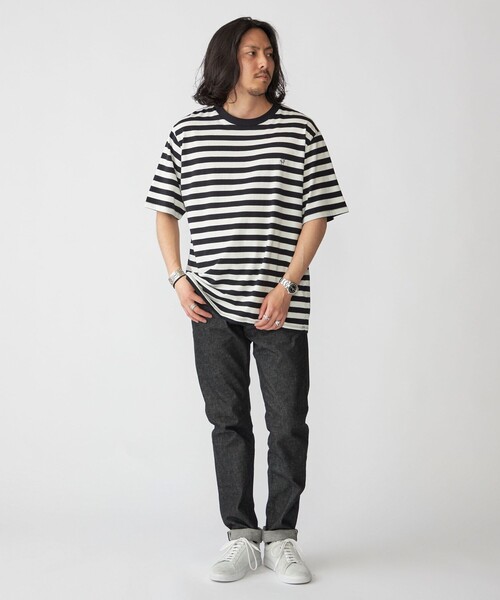 SHIPS(シップス)の「【WEB限定】SHIPS: ワンポイント ロゴ フレンチ ボーダー Tシャツ(Tシャツ/カットソー・メンズ・ブルー/ブラック/ネイビー・SMALL/MEDIUM/LARGE/X-LARGE)」の12枚目の写真