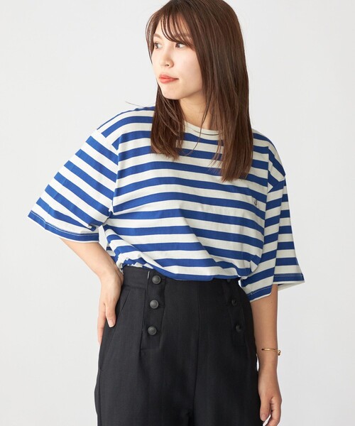 SHIPS(シップス)の「【WEB限定】SHIPS: ワンポイント ロゴ フレンチ ボーダー Tシャツ(Tシャツ/カットソー・メンズ・ブルー/ブラック/ネイビー・SMALL/MEDIUM/LARGE/X-LARGE)」の4枚目の写真