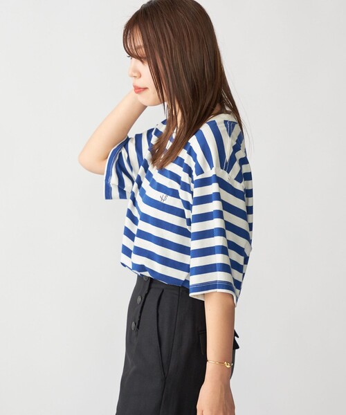 SHIPS(シップス)の「【WEB限定】SHIPS: ワンポイント ロゴ フレンチ ボーダー Tシャツ(Tシャツ/カットソー・メンズ・ブルー/ブラック/ネイビー・SMALL/MEDIUM/LARGE/X-LARGE)」の5枚目の写真