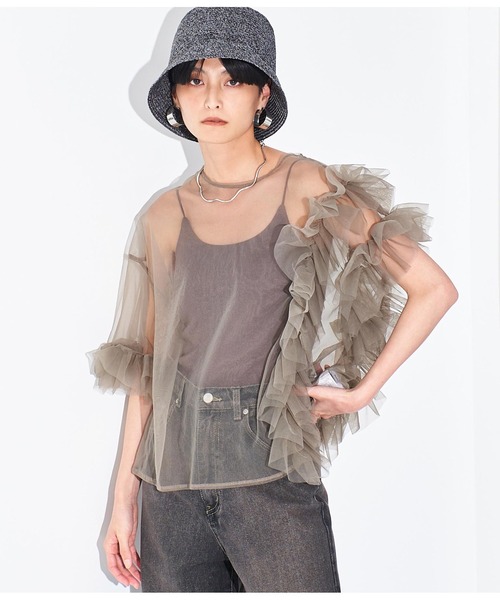 Settimissimo（セッティミッシモ）の「アシンメトリーチュールレースシアープルオーバー（Tシャツ/カットソー・レディース・グレー/アイボリー・FREE）」の12枚目の写真