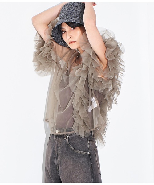 Settimissimo（セッティミッシモ）の「アシンメトリーチュールレースシアープルオーバー（Tシャツ/カットソー・レディース・グレー/アイボリー・FREE）」の13枚目の写真