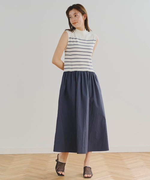 Droite lautreamont(ドロワットロートレアモン)の「ハイツイストボーダードッキングワンピース(ワンピース・レディース・ブラック系その他/グレー系その他/ダークネイビー・M/S)」の1枚目の写真