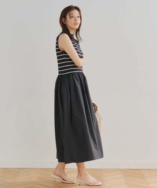Droite lautreamont(ドロワットロートレアモン)の「ハイツイストボーダードッキングワンピース(ワンピース・レディース・ブラック系その他/グレー系その他/ダークネイビー・M/S)」の6枚目の写真