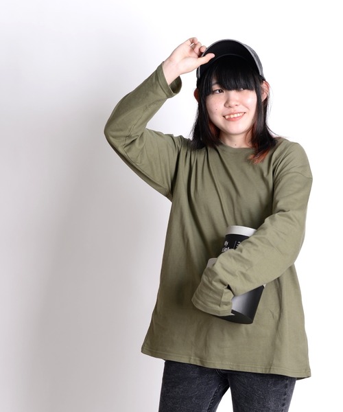 MARAI(マーライ)の「プレーン長袖Tシャツ 無地ロンT ニュアンスカラー(Tシャツ/カットソー・レディース・カーキ系/ブルー/チャコール/グレイッシュベージュ/マスタード/ホワイト/ブラック/ターコイズブルー系・FREE)」の5枚目の写真