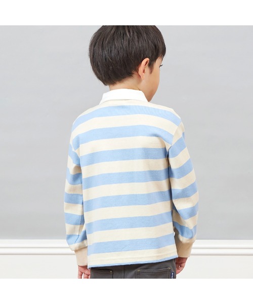 KP BOY（ケーピーボーイ）の「ワッペン付き太ボーダー長袖ラガーシャツ(90～140)（シャツ/ブラウス・キッズ・サックスブルー/ブラック・100cm/110cm/90cm/120cm/130cm）」の6枚目の写真