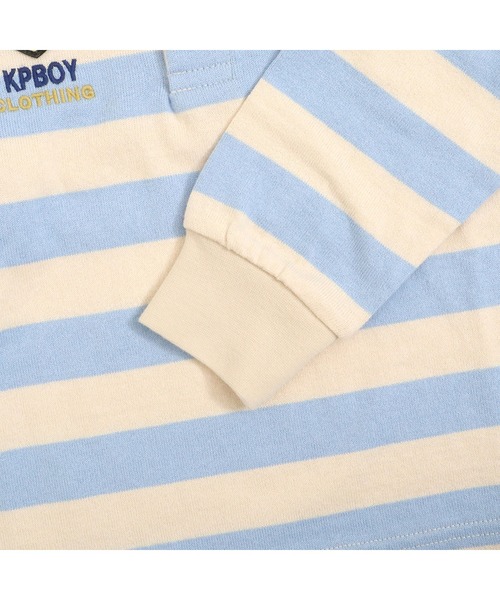 KP BOY（ケーピーボーイ）の「ワッペン付き太ボーダー長袖ラガーシャツ(90～140)（シャツ/ブラウス・キッズ・サックスブルー/ブラック・100cm/110cm/90cm/120cm/130cm）」の14枚目の写真