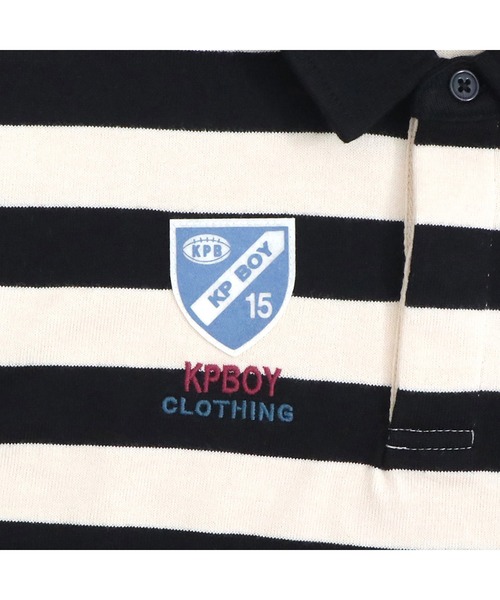 KP BOY（ケーピーボーイ）の「ワッペン付き太ボーダー長袖ラガーシャツ(90～140)（シャツ/ブラウス・キッズ・サックスブルー/ブラック・100cm/110cm/90cm/120cm/130cm）」の16枚目の写真