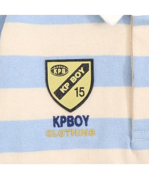 KP BOY（ケーピーボーイ）の「ワッペン付き太ボーダー長袖ラガーシャツ(90～140)（シャツ/ブラウス・キッズ・サックスブルー/ブラック・100cm/110cm/90cm/120cm/130cm）」の13枚目の写真