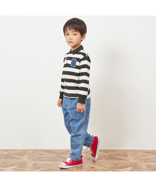 KP BOY（ケーピーボーイ）の「ワッペン付き太ボーダー長袖ラガーシャツ(90～140)（シャツ/ブラウス・キッズ・サックスブルー/ブラック・100cm/110cm/90cm/120cm/130cm）」の18枚目の写真