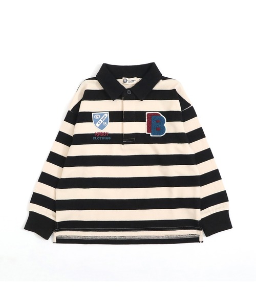 KP BOY（ケーピーボーイ）の「ワッペン付き太ボーダー長袖ラガーシャツ(90～140)（シャツ/ブラウス・キッズ・サックスブルー/ブラック・100cm/110cm/90cm/120cm/130cm）」の20枚目の写真