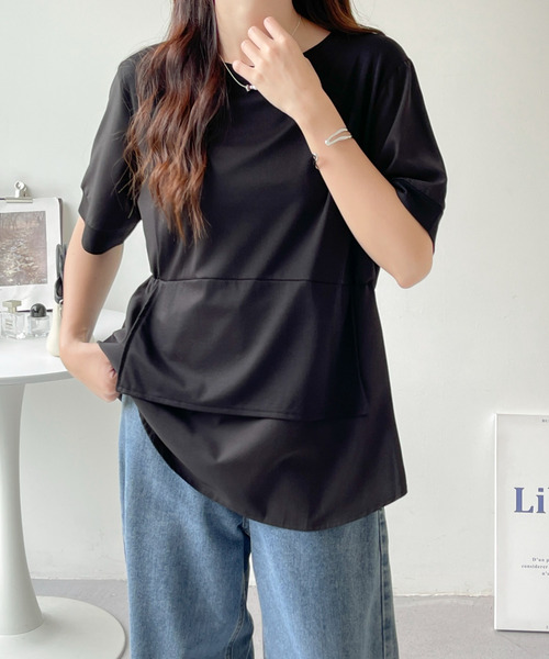 BANNER SELECT(バナーセレクト)の「異素材ドッキング5分袖ブラウス(Tシャツ/カットソー・レディース・ブラック/カーキ・FREE)」の16枚目の写真