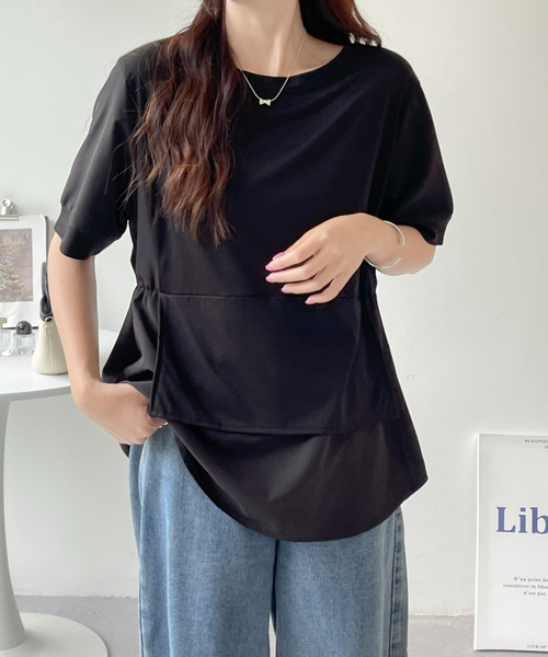 BANNER SELECT(バナーセレクト)の「異素材ドッキング5分袖ブラウス(Tシャツ/カットソー・レディース・ブラック/カーキ・FREE)」の17枚目の写真