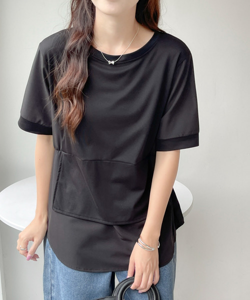 BANNER SELECT(バナーセレクト)の「異素材ドッキング5分袖ブラウス(Tシャツ/カットソー・レディース・ブラック/カーキ・FREE)」の18枚目の写真