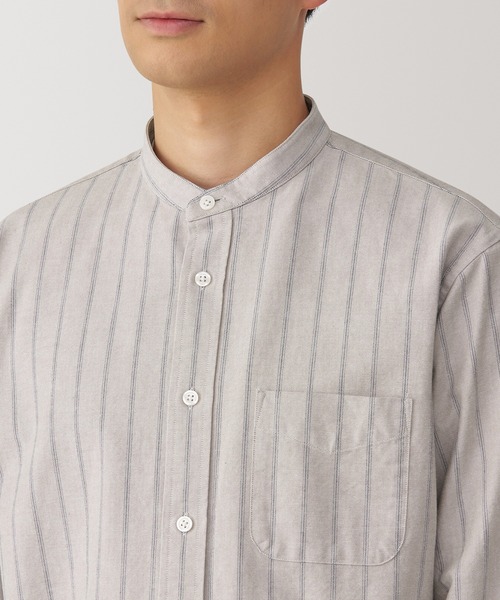 紳士 洗いざらしオックススタンドカラー長袖シャツ（シャツ/ブラウス