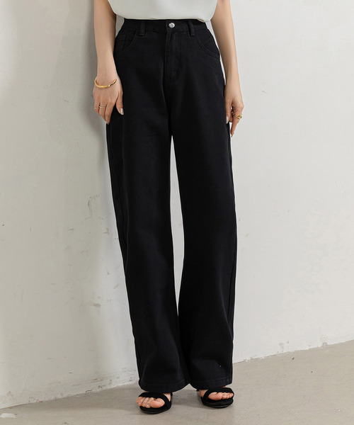 セール】レディース スラっと美脚ハイウエストデニムストレートパンツ