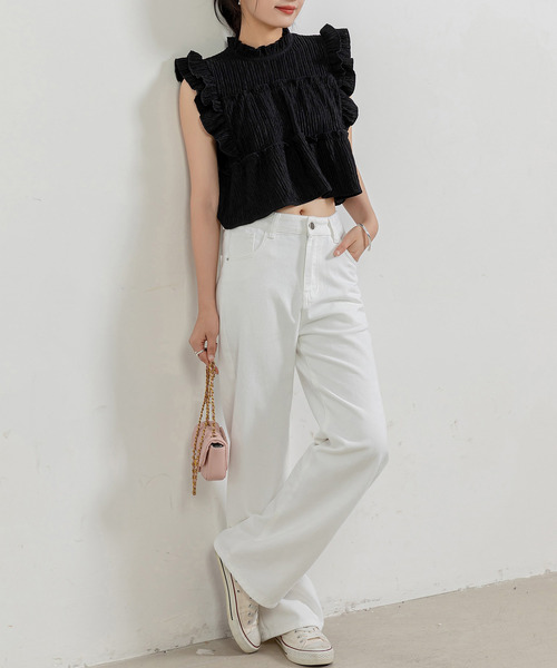 DAY CLOSET(デイ クローゼット)の「レディース スラっと美脚ハイウエストデニムストレートパンツ(デニムパンツ・レディース・ホワイト/ベージュ/ブラック/パープル・S/XL/M/L)」の10枚目の写真