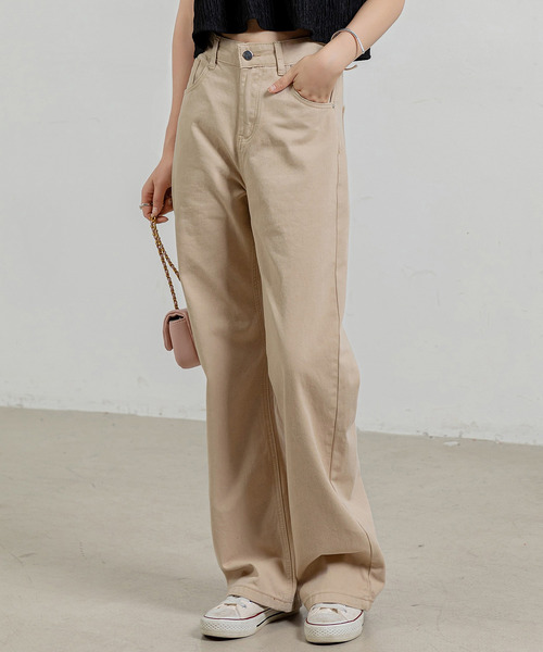 レディース スラっと美脚ハイウエストデニムストレートパンツ