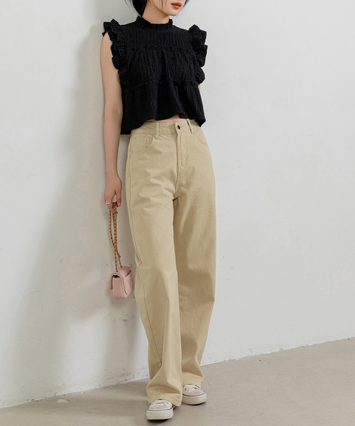 DAY CLOSET(デイ クローゼット)の「レディース スラっと美脚ハイウエストデニムストレートパンツ(デニムパンツ・レディース・ホワイト/ベージュ/ブラック/パープル・S/XL/M/L)」の21枚目の写真