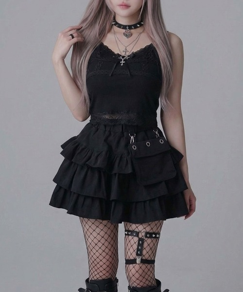 Diable baiser(ディアブルベーゼ)の「レースキャミor透け蝶々キャミ選べるカットソー(キャミソール・レディース・ホワイト/ホワイト系その他/ブラック/ブラック系その他・SMALL/MEDIUM/LARGE/LL/3L)」の15枚目の写真