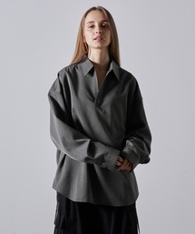 CLEL（クレイル）の「【CLEL】Herringbone TR Side Lace Skipper Shirt /ヘリンボーンTRサイドレーススキッパーシャツ（シャツ/ブラウス・メンズ）」