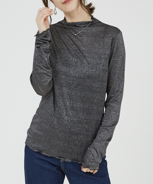 abahouse mavie（アバハウスマヴィ）の「【シアートップス】ラメメロウハイネックプルオーバー（Tシャツ/カットソー・レディース・ブラック/アイボリー/ホワイト・フリー）」の3枚目の写真