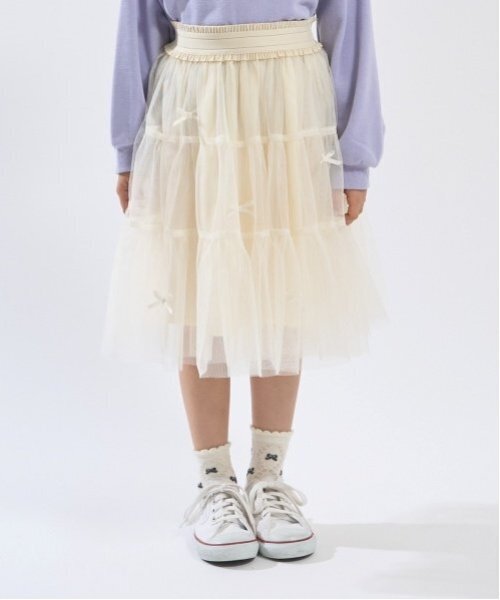 Lycee mine（リセマイン）の「【新色追加】リボン付きティアードチュールスカート（スカート・キッズ・ネイビー/レッド/アイボリー/ブラック/ピンク/ブルーグレー・100cm/110cm/120cm/130cm/140cm/150cm）」の9枚目の写真