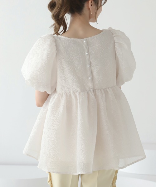 完売品✨️meraki✨️ふくれジャガードパフスリーブブラウス　ホワイト 楽天市場】ふくれジャガードパフスリーブブラウス ジャガード