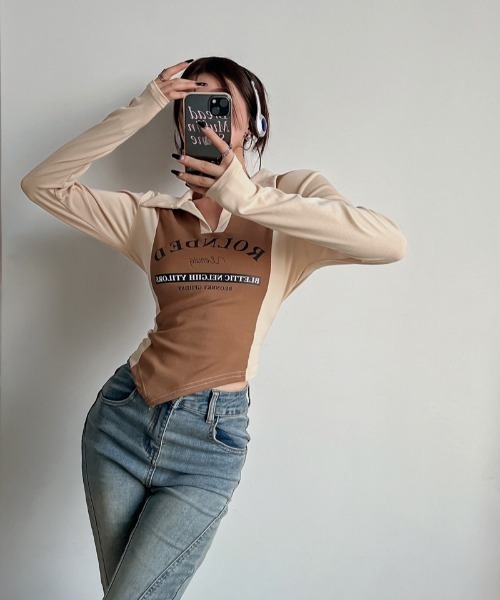SHEENA(シーナ)の「ポロ襟配色切り替えロゴロンT(Tシャツ/カットソー・レディース・ブラック×グレー/ブラウン系その他・M)」の15枚目の写真